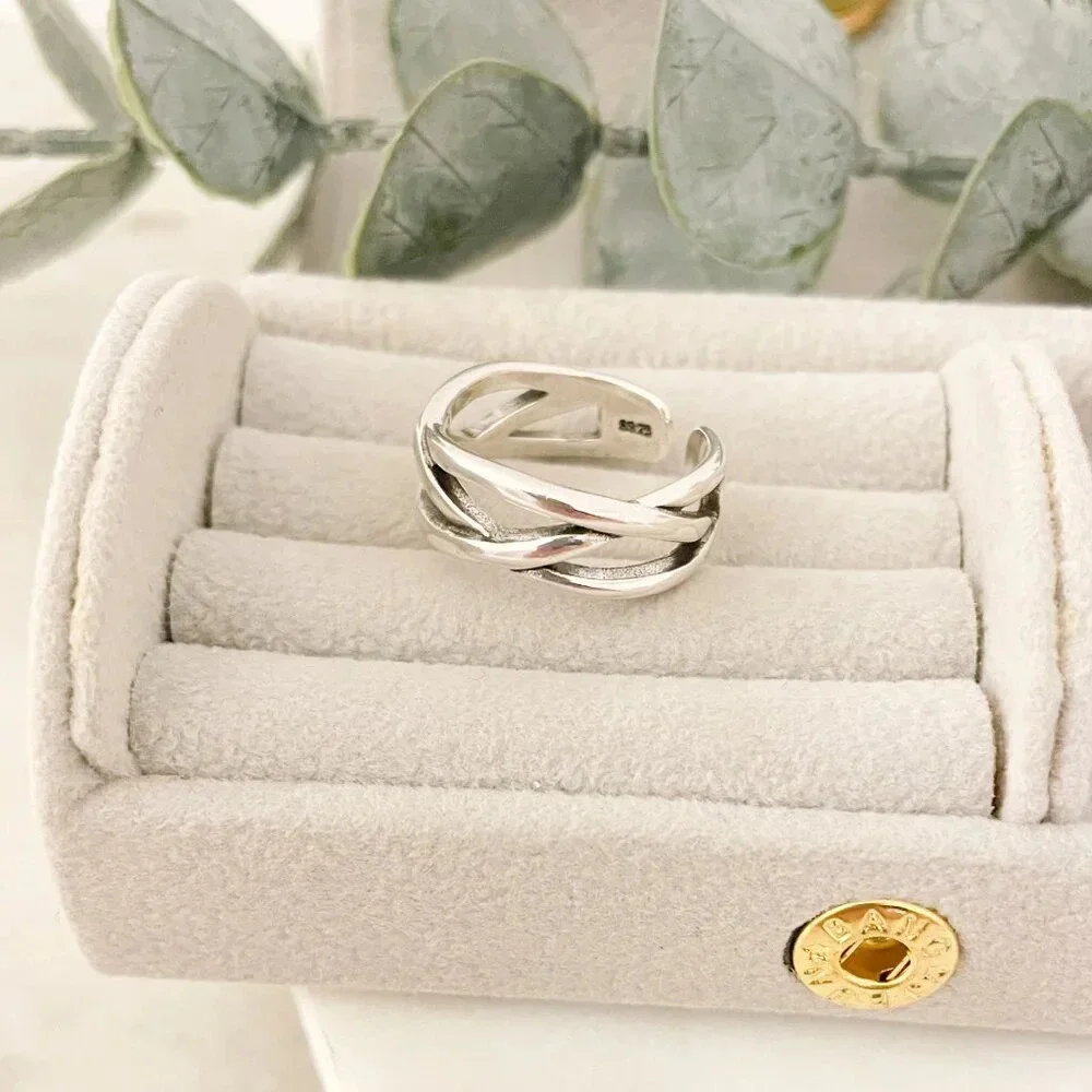 925 Sterling Silver Minimalist Ring Criss Cross Layer Ring Modern Ring - Picture 8 of 8